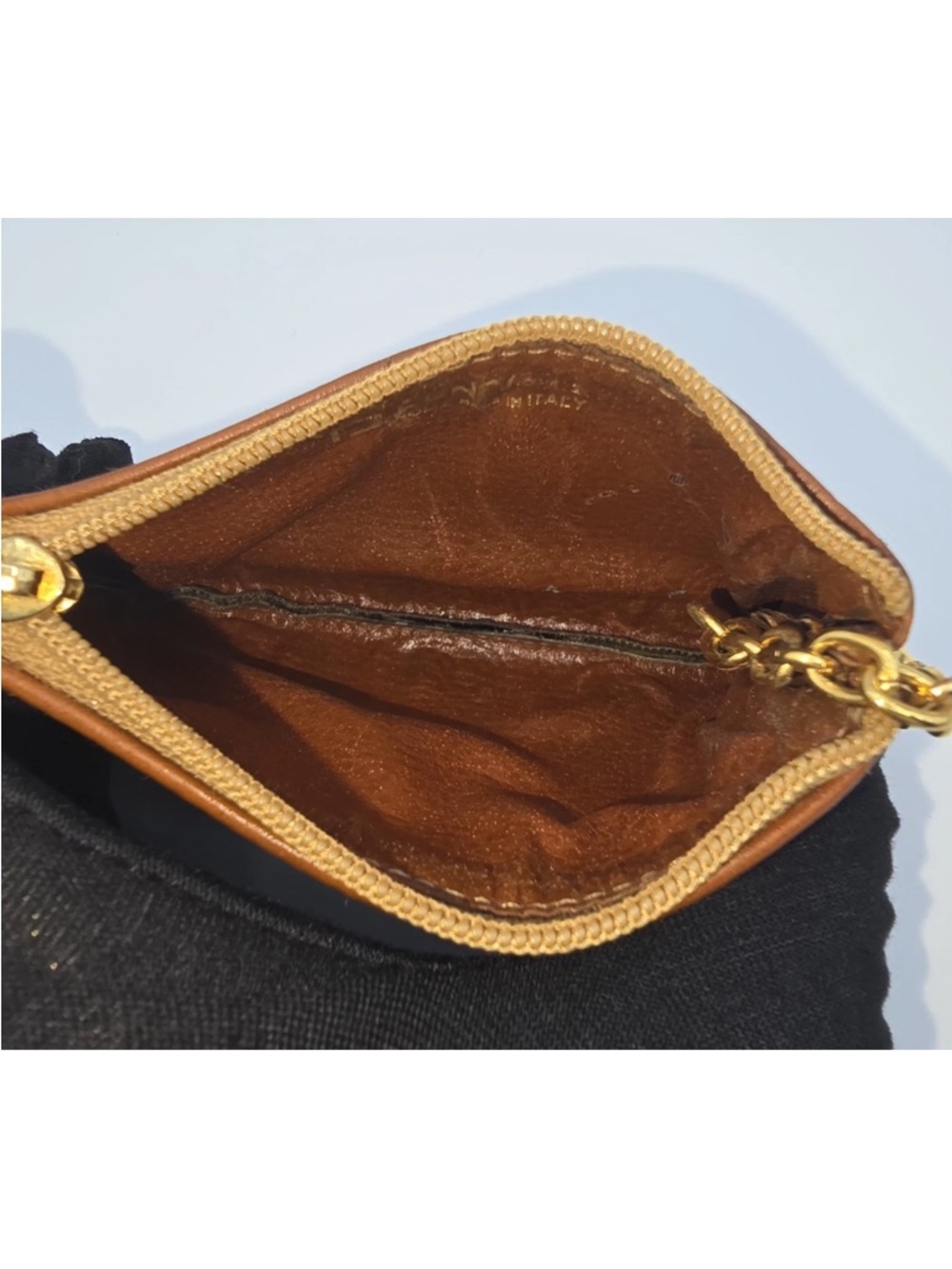 Fendi Pequín Brown Leather Trim Striped Canvas Coin Keys Pouch w/ Gold Hardware - Picture 4 of 11